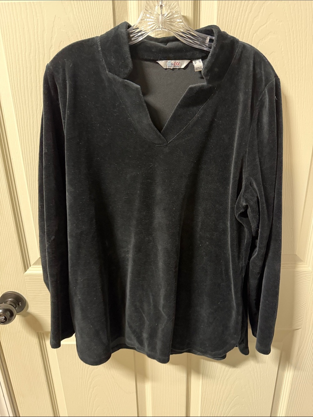 Womens Black Velour V-Neck Sweater